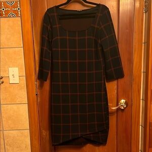 Express Tan and Gold Sheath Dress Long Sleeve Square Neck